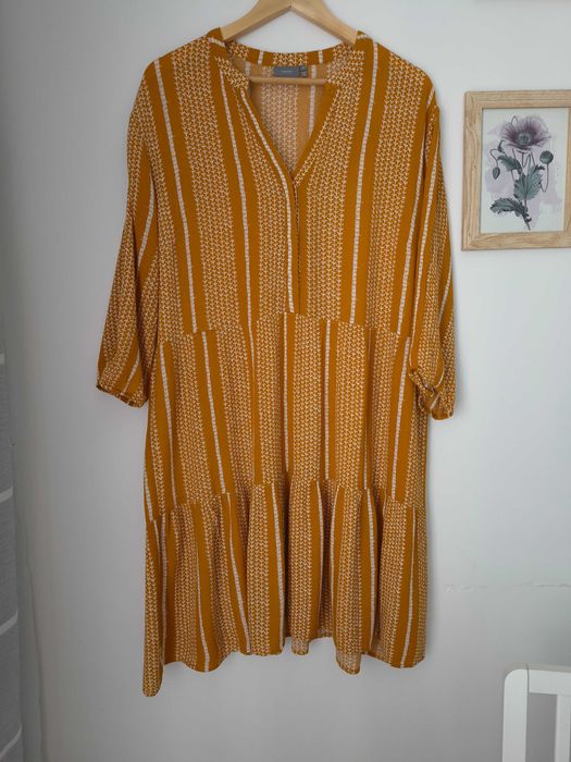 Sukienka boho 100% wiskoza rozmiar 44 oversize musztardowa, b.young