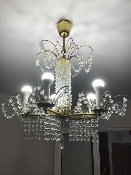 Żyrandol kryształowy 5 - ramienny PRL oryginał