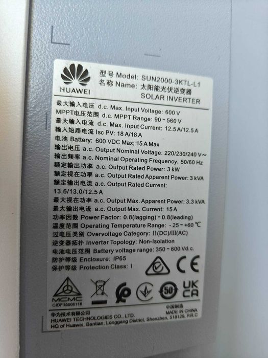 Inversor HUAWEI 3kw SUN2000 3KTL L1