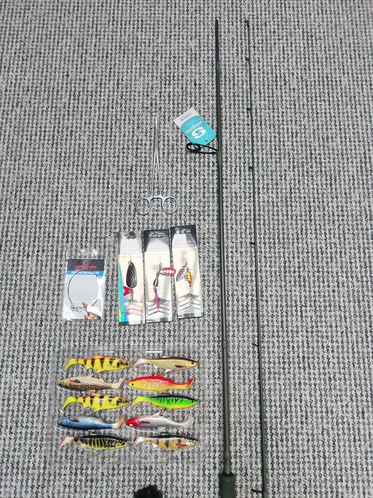 wędka spinningowa Veteran green 245 cm + kołowrotek BF2000 + przynęty + akcesoria