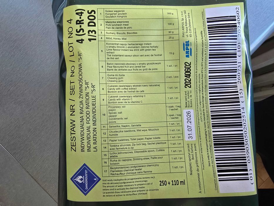 Racja żywnościowa , gulasz węgierski