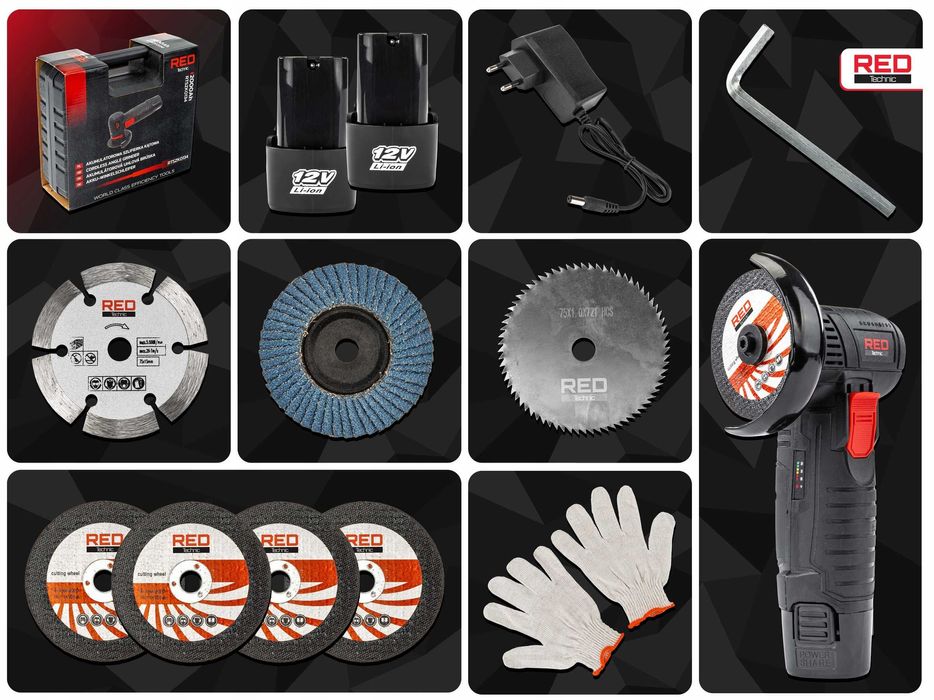 Mini szlifierka kątowa akumulatorowa 12v bezszczotkowa +2xaku 7xtarcza