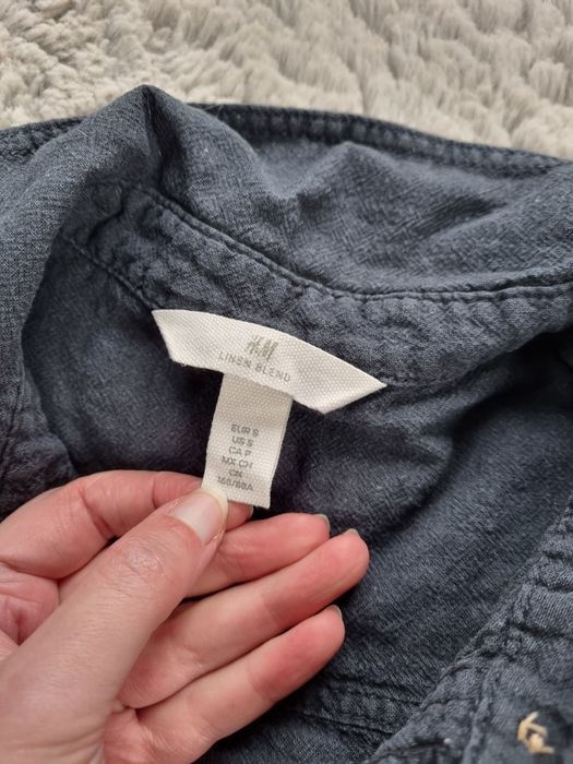 Sukienka granatowa z długim rękawem rozmiar S, H&M len