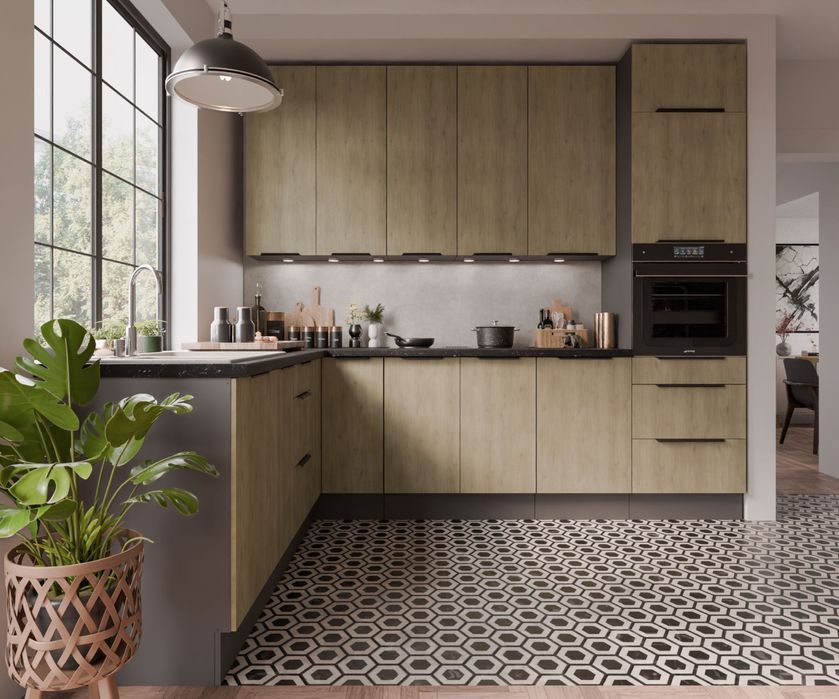 Meble kuchenne, zestaw mebli kuchennych, kuchnia WOOD, DĄB/ANTRACYT !