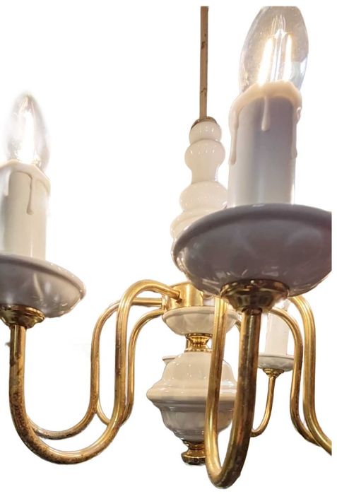 Żyrandol ośmioramienny Polam Poznań 13Z438, świeczki, porcelana /PRL