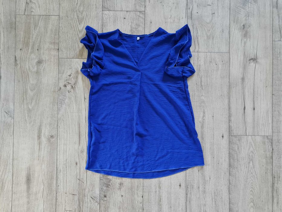 Nowa chabrowa bluzka z falbaniastymi rękawkami 36/38