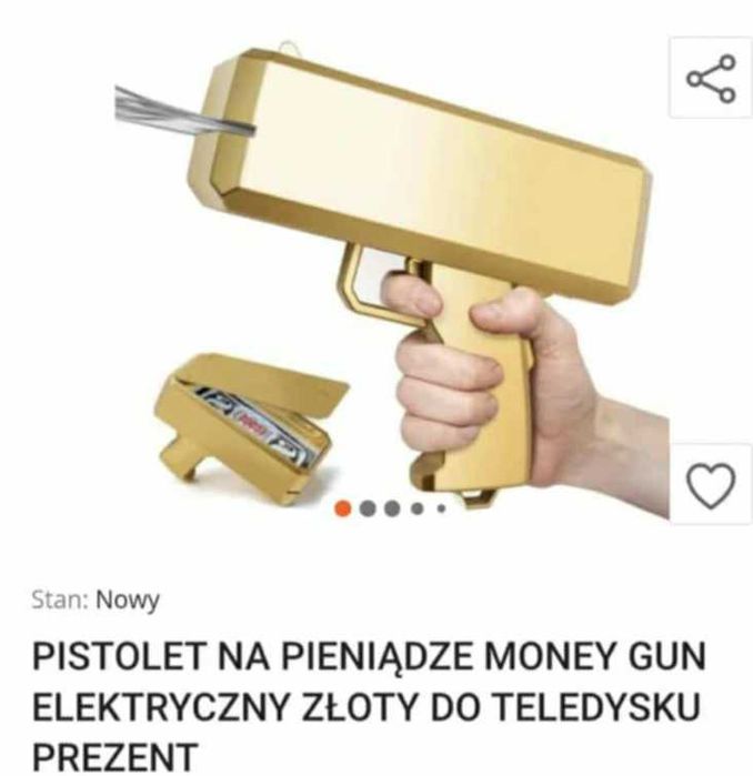 Pistolet Na Pieniądze Money Gun – Elektryczny – Złoty