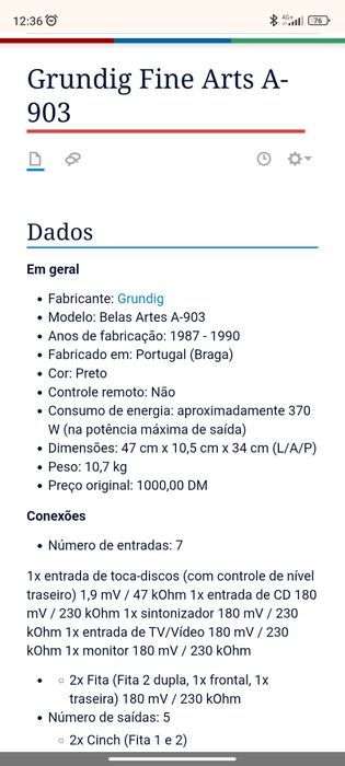 Amplificador stereo Grundig Fine Arts A-903
