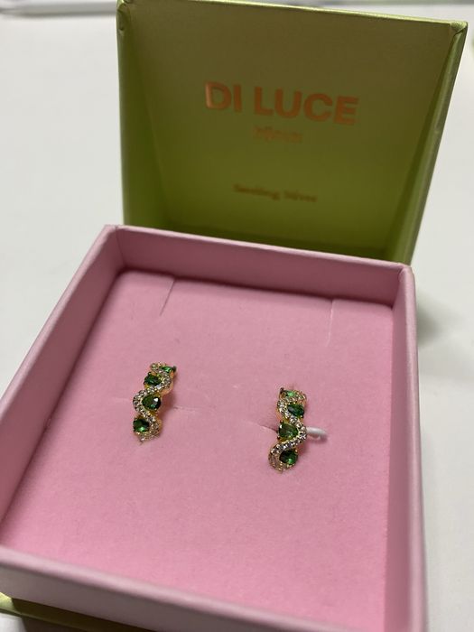 Срібні сережки Di Luce bijoux із позолотою та зеленими камінцями