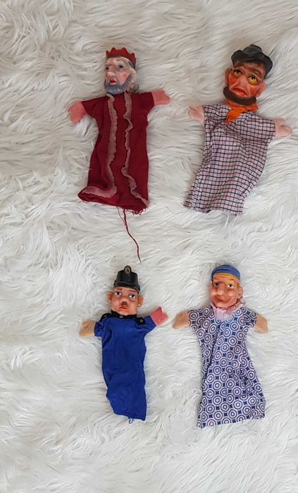 Stare vintage pacynki kukiełki komplet 4 szt PRL król policjant