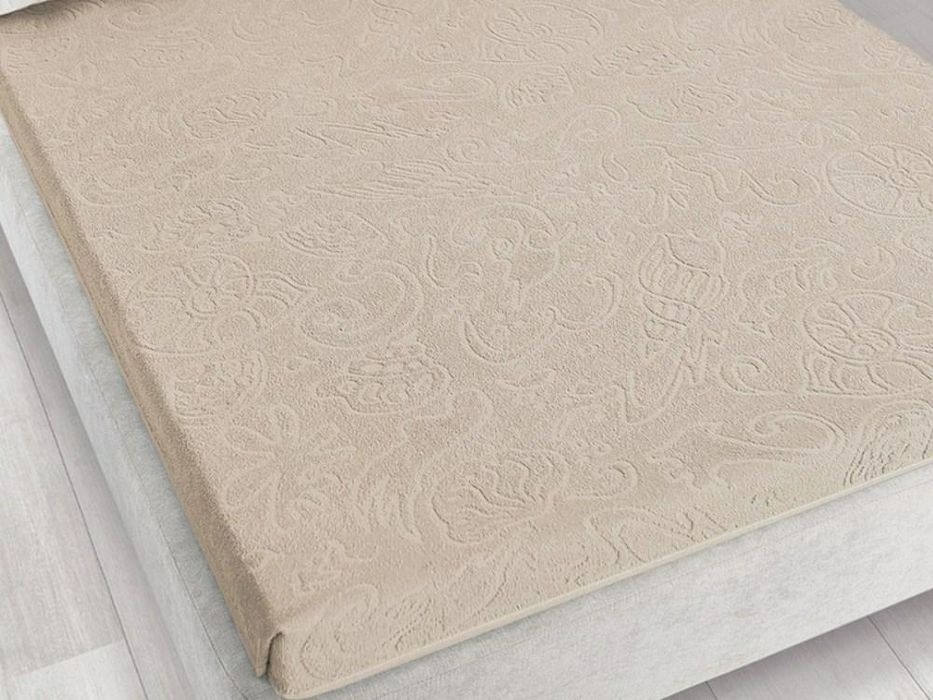 Prześcieradło frotte bez gumki 175x220 Tulipan Sepia beżowe żakardowe