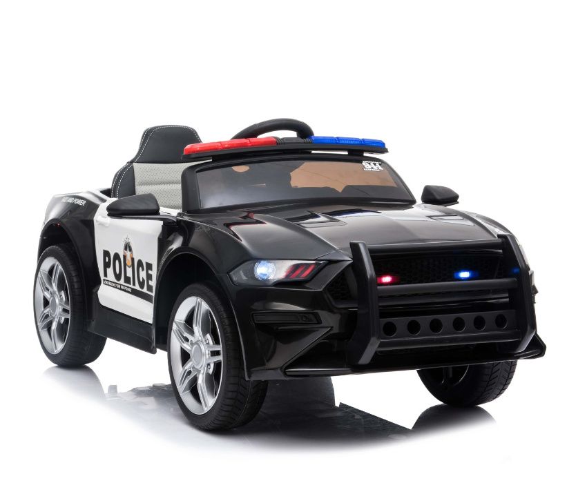 AUTO na akumulator POLICJA 2x45W, koła EVA, Ecoskóra MEGAFON PILOT!