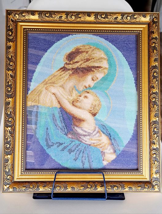 Картина вишита хрестиком ікона Мадонна з немовлям Марія з Іісусом