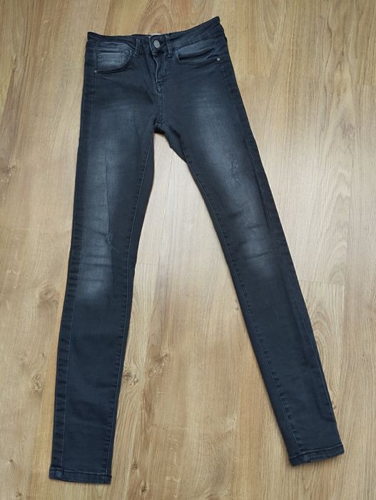 Biodrówki skinny jeans szare XS przecierane alternative edgy goth y2k rurki z niskim stanem