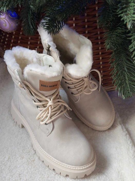 Жіночі зимові черевики стиль Timberland | Шкіра + овчина