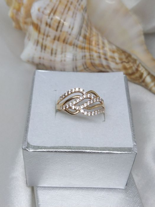 Złoty pierścionek z cyrkoniami, złoto Golden rose 583, rozmiar 13