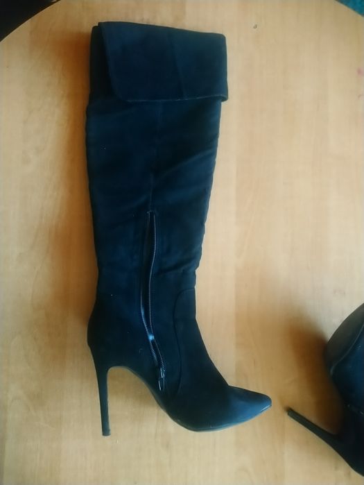 Buty zimowe kozaki długie szpilki czarne do kolana 39