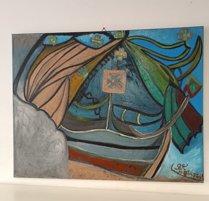 Pintura de Barco Rabelo no Douro