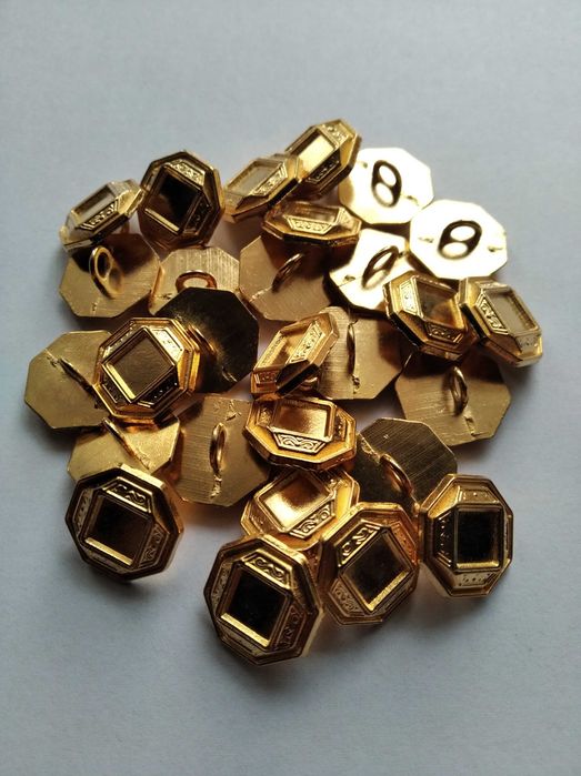 Guziki ozdobne na stopce złote metalowe ośmiokąt duże 15,5x15,5mm