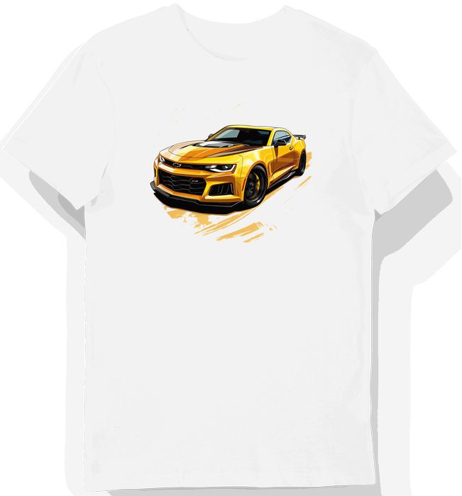 Koszulka męska biała Szybkość Camaro w Pełnym Słońcu S