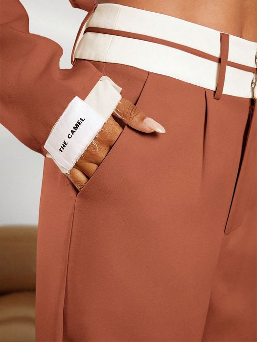 Komplet Elegancki Marynarka +Spodnie Z Szerokimi Nogawkami Haute S 36