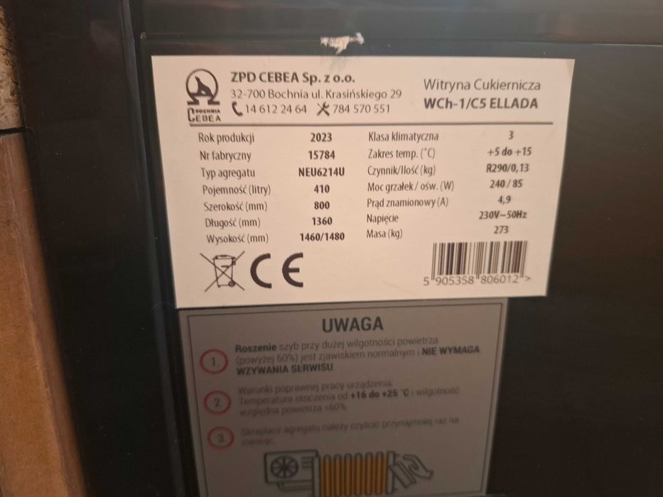 Sprzedam 2 witryny cukiernicze chłodnicze Cebea Bochnia