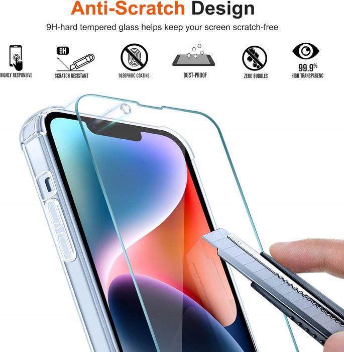 Przeźroczyste Etui Ochronne Do iPhone 14 + Szkło Hartowane 3.szt