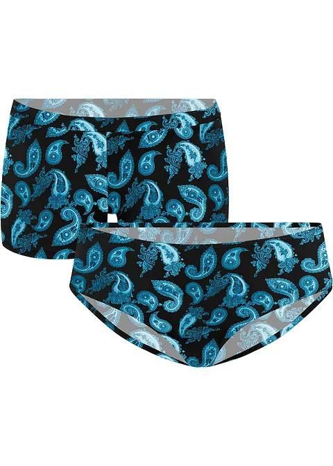 B.P.C. figi bikini + szorty kąpielowe czarno-niebieskie zestaw ^42