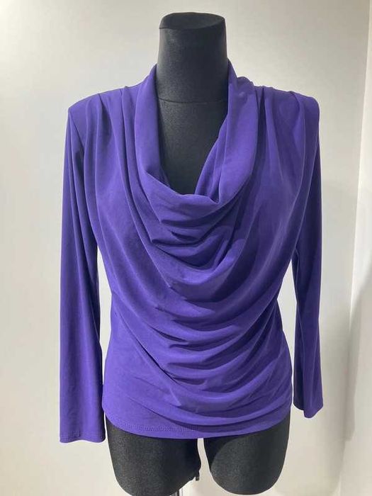 Bluzka damska z długim rękawem marszczona luźny dekolt