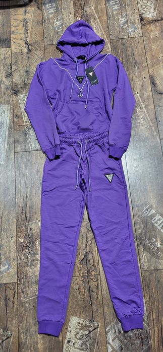 Fioletowy dres damski z kapturem bawełna premium najwyższa jakość  S