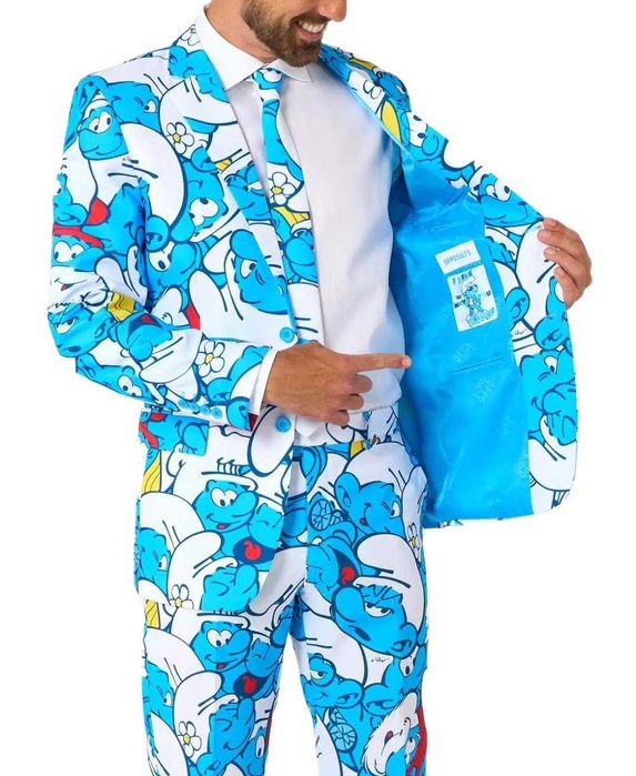 OPPOSUITS Garnitur męski z krawatem kolorowy SMERFY bajka niebieski