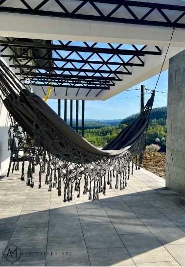 Hamak bawełniany Leżak brazylijski MAKRAMA Ecru / Grafit / Czarny XXL