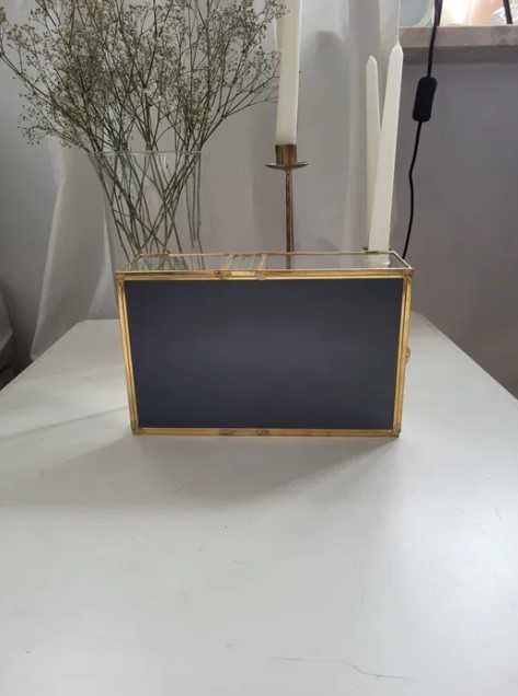 Pudełko / szkatułka szklana złota - słodki stół, obrączki, dekoracje