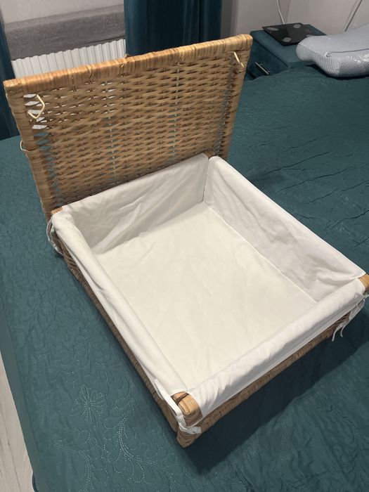IKEA kosz wiklinowy z pokrywą i wkładem – rattanowy