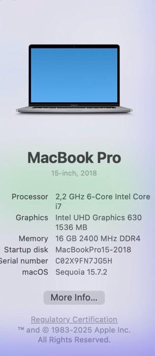 MacBook Pro 15 model A1990 16GB RAM - 256GB - w super stanie