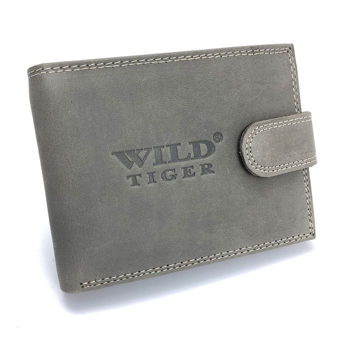 Klasyczny Portfel męski skóra nubuk nap Wild Tiger  ciemno szary modny