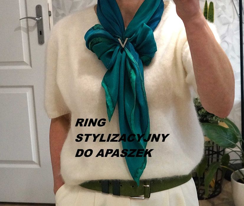 Elegancki , ring stylizacyjny do chusty apaszki z cyrkoniami