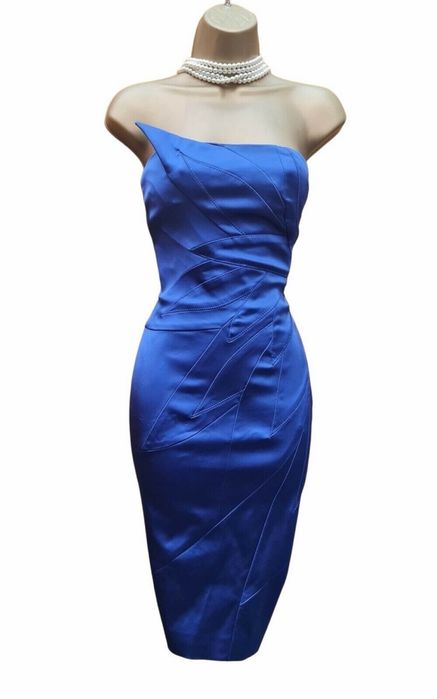 синее атласное платье Karen Millen
