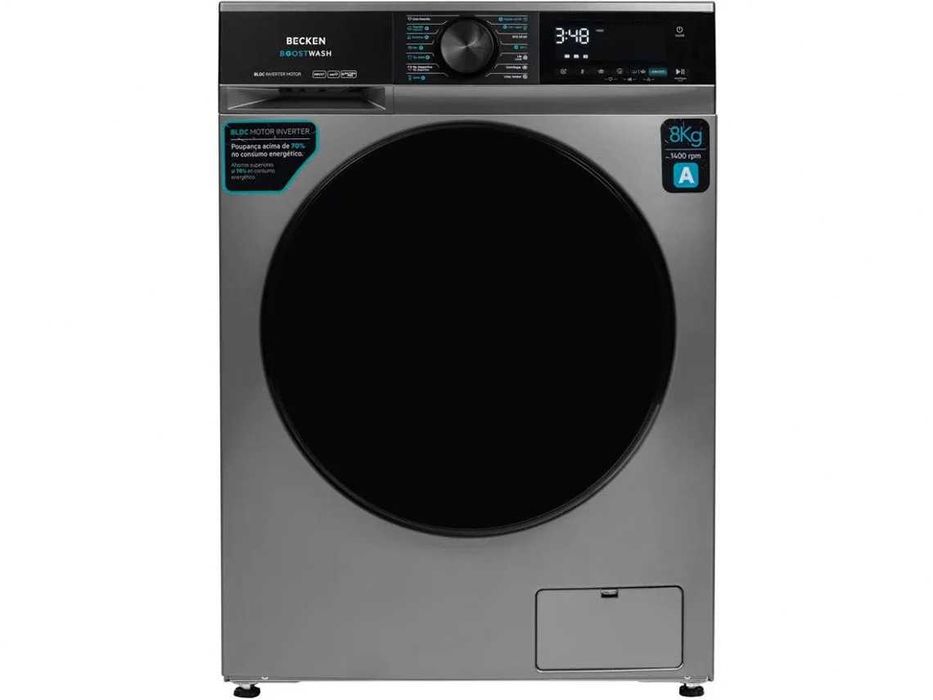 Máquina de Lavar Roupa Becken 8Kg - Inox - 1400 Rpm - Nova c/garantia