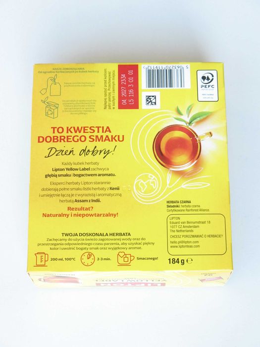 LIPTON Yellow Label 92 szt 184 g Czarna herbata