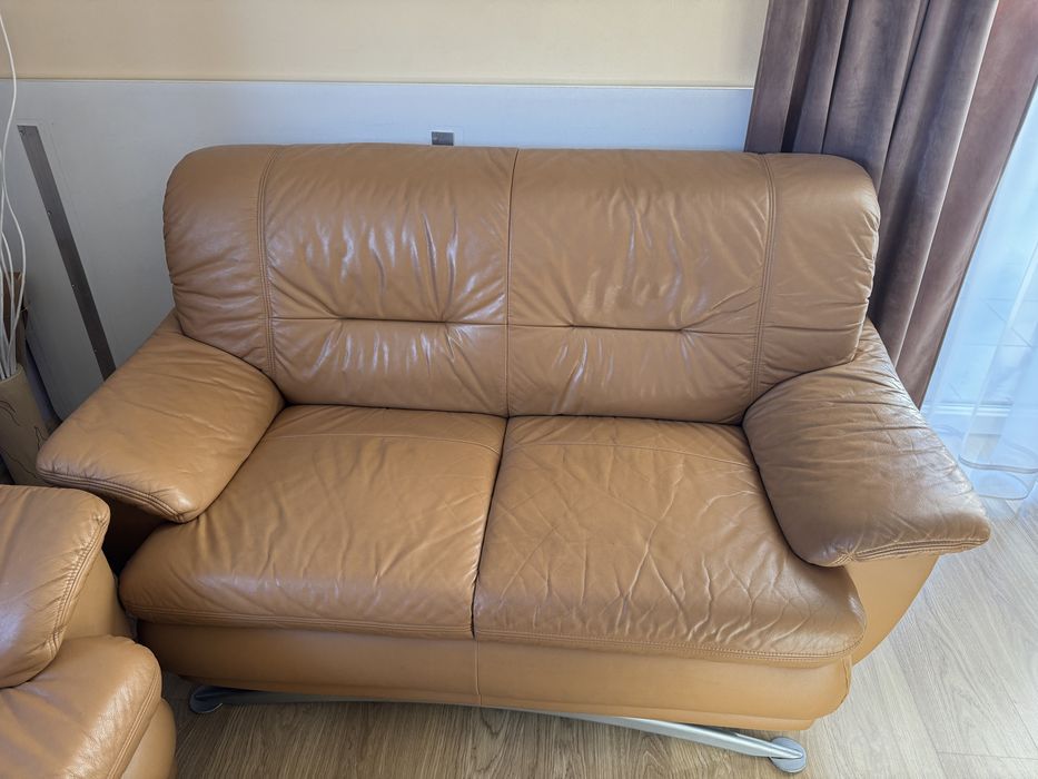 Kanapa do salonu sofa skórzana 3 szt.