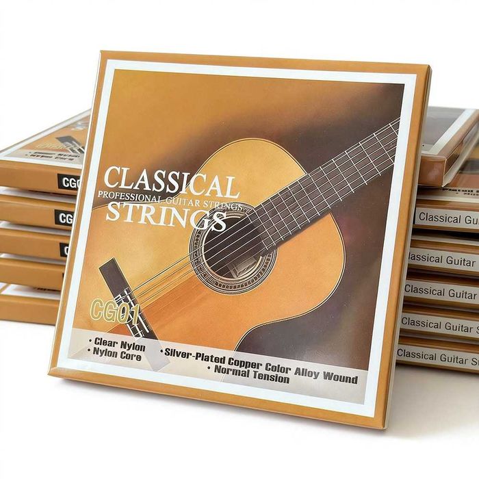 Cordas para Guitarra Clássica Viola – Conjunto de 6 Cordas - Baixos com Núcleo de Nylon – Enrolamento em Liga de Cobre Prateado – Tensão Normal NOVO