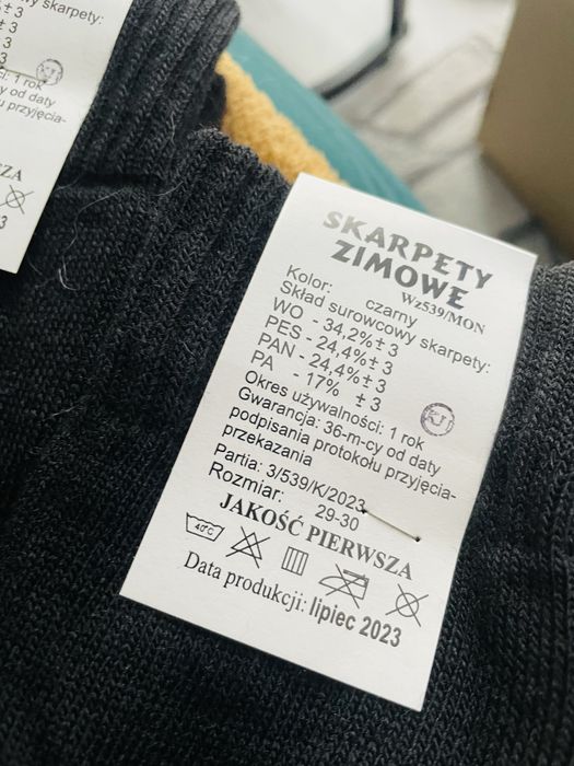 Skarpety zimowe MON nowe 29-30 cm 3 pary