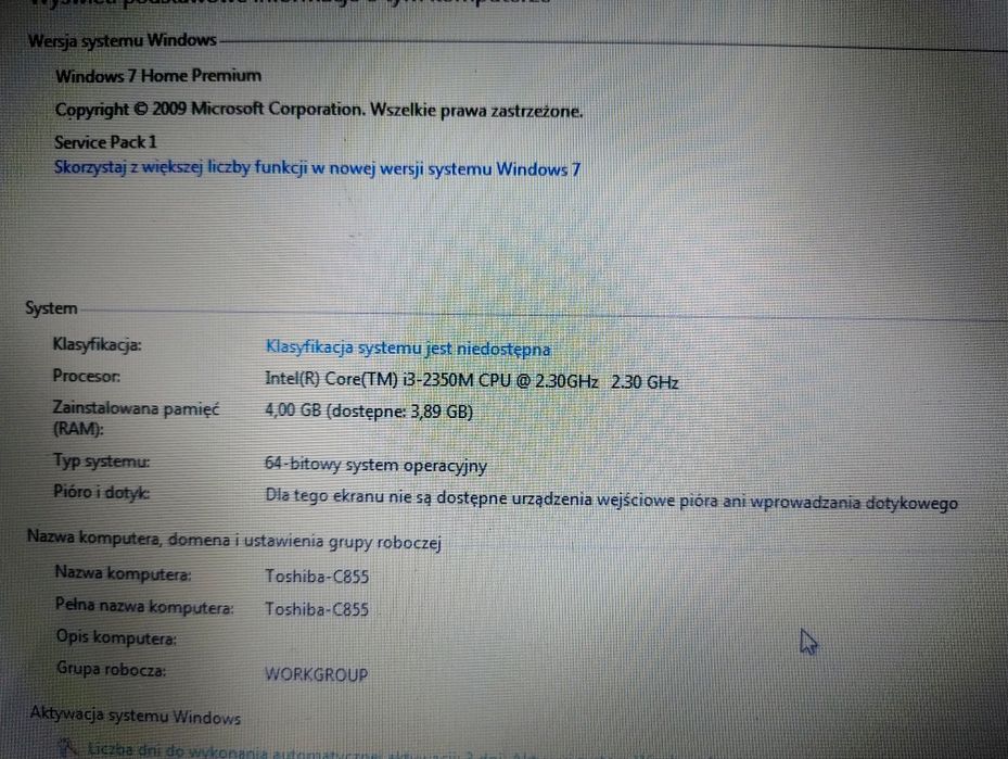 Laptop Toshiba Satellite C855 - M10 - uszkodzony
