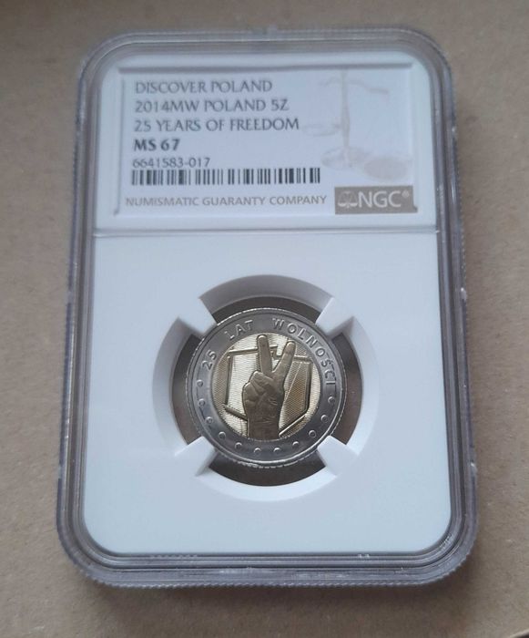 5 złotych - 25 lat wolności - 2014 - MS67 NGC