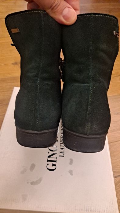 Botki zamszowe butelkowa zielen lekko ocieplane 40/41 skórzane