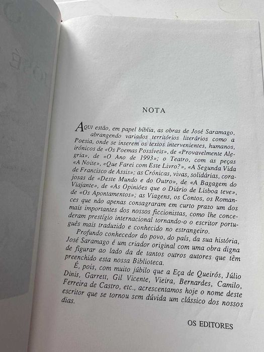 Obras de José Saramago em Papel Bíblia Assinado pelo o autor