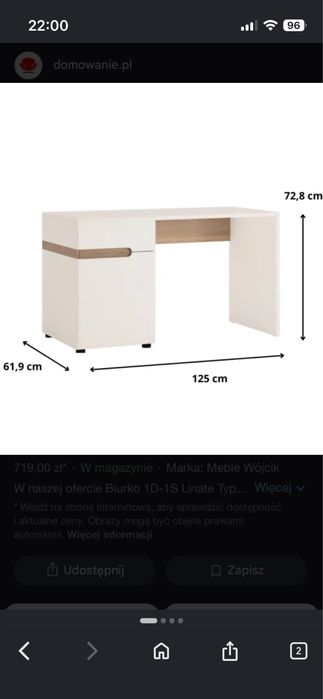 Biurko  białe Linate