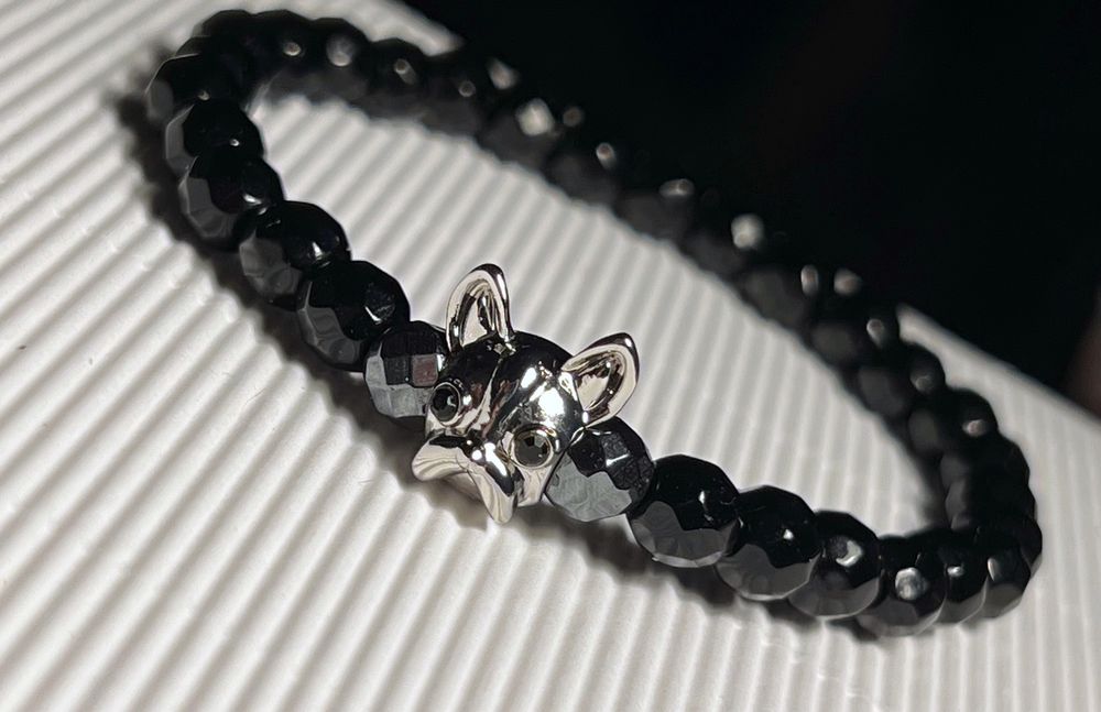 Bransoletka Handmade Buldog francuski Buldożek agat