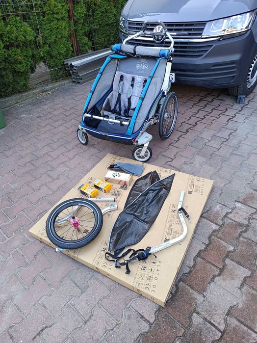 Przyczepka bliźniacza Thule Chariot CX2 + kółko biegowe, + akcesoria